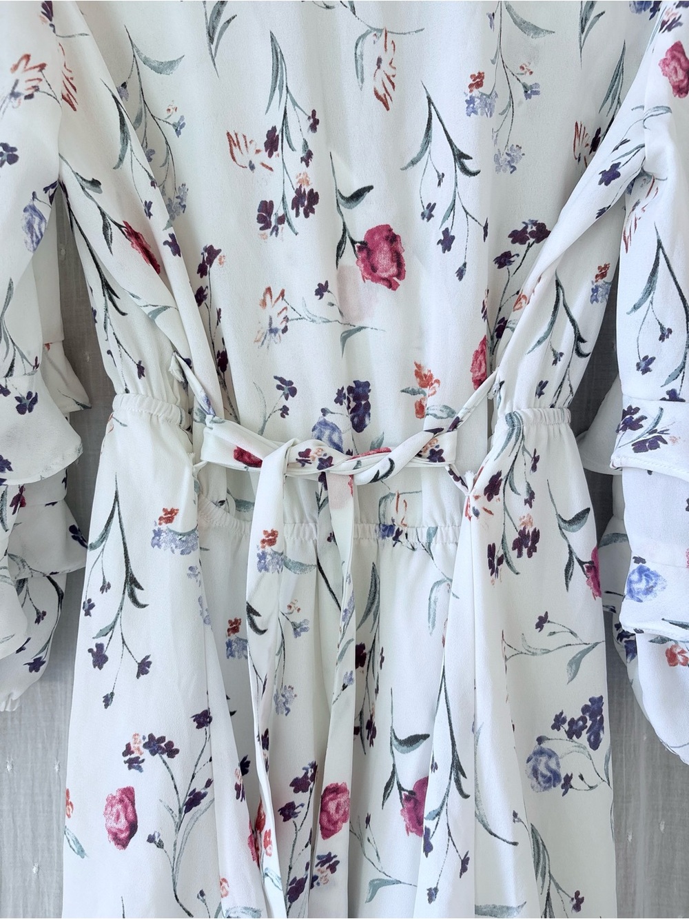 Gilli White Floral Wrap Mini Dress with Ruffle Sleeves - Picture 3 of 6